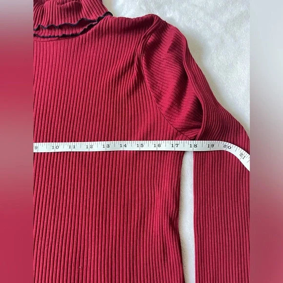 J. Crew Deep Red Ribbed Turtleneck with Navy Edges - Picture 3 of 4